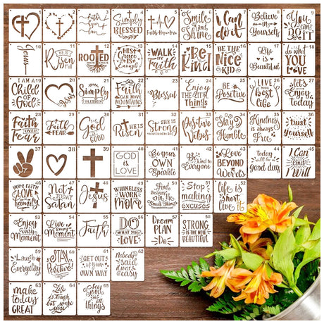 65Pcs Small Stencils for Painting on Wood Reusable, 3 Inch Reusable Stencil for Craft Ornament Paint Template Stencils for Wall Card Rock Wood Signs Coasters Canvas Home Decor (Bible Words) Hosomono