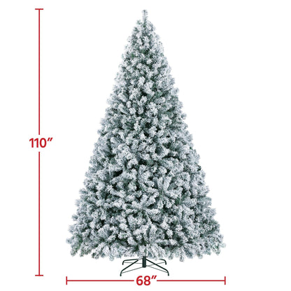 Yaheetech 9ft Pre-lit Artificial Christmas Tree with Incandescent Warm White Lights, Snow Flocked Full Prelighted Xmas Tree W/2084 Branch Tips, 900 Incandescent Lights & Foldable Stand, Green & White