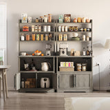 GarveeHome Microwave Stand Bakers Rack Cabinet, Farmhouse Bakers Rack with Power Outlet with Thickened Counter, Freestanding Small Kitchen Bakers Rack with Large Storage, Easy Assembly,Retro Gray GarveeHome