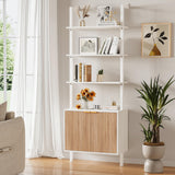 74" Tall Bookshelf with Storage Cabinet, Modern Ladder Shelf with Wood and Metal Frame, Wall Mount Bookcase Open Display Shelf Furniture for Living Room, Bedroom, Home Office, White and Oak INNOD