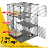 Eiiel 3-Tier Cat Cage Indoor Enclosure DIY Cat Playpen Catio Detachable Metal Wire Kennels 2Lx2Wx3H Crate Large Exercise Place Ideal for 1-2 Cats, Black Eiiel