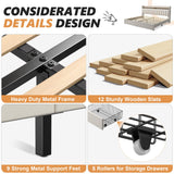 EnHomee King Size Bed Frame with Storage and Headboard, Upholstered King Bed Frame with Storage, King Bed Frame with 2 Drawers, King Size Bed Frame with Storage, NO Noise,No Box Spring Needed EnHomee