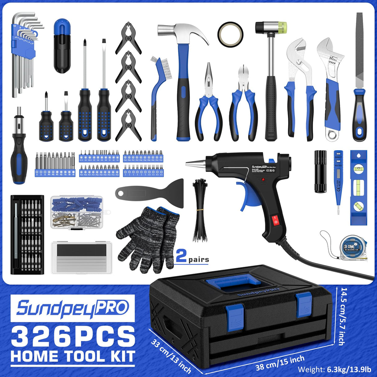 SundpeyPRO 326-PCS Home Tool Kit - Portable Basic Home Repair Tool Set - General Complete Household Outils Box with Hot Glue Gun & Drawer Storage Case for Men Women Homeowner Diyer Handyman SundpeyPRO