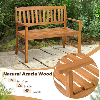 Tangkula 2-Person Outdoor Acacia Wood Garden Bench with Backrest and Armrests - WoodArtSupply