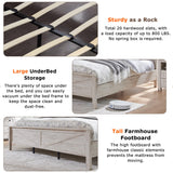 T4TREAM Farmhouse Full Size Bed Frame w/Storage Bookcase Headboard, Sliding Barn Door, Charging Station, Rustic Wood Platform Bed w/Wood Slats Support, No Box Spring Needed, Antique Brush White T4TREAM