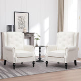 Modern Accent Chair Set of 2, Wingback Living Room Chairs with High Back, Accent Upholstered Armchair with Vintage Legs, Comfy Sofa Chair Accent Chairs Set for Bedroom Home Office Reading White choairy