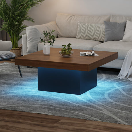 GarveeHome Square Coffee Table with Led Lights, 35 inch Living Room Tables, Modern Coffee Tables with Plug-in 16-Color LED Lights, Cocktail Table for Home Office, Apartment, Reading Room GarveeHome