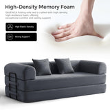 79" Convertible Sofa Bed with Fixed-Shape Frame & Removable Armrests, Modular Corduroy Sleeper Sofa, Folding Mattress Couch for Small Spaces - No Assembly Needed in Dark Gray (Includes 2 Pillows) SAVENICA