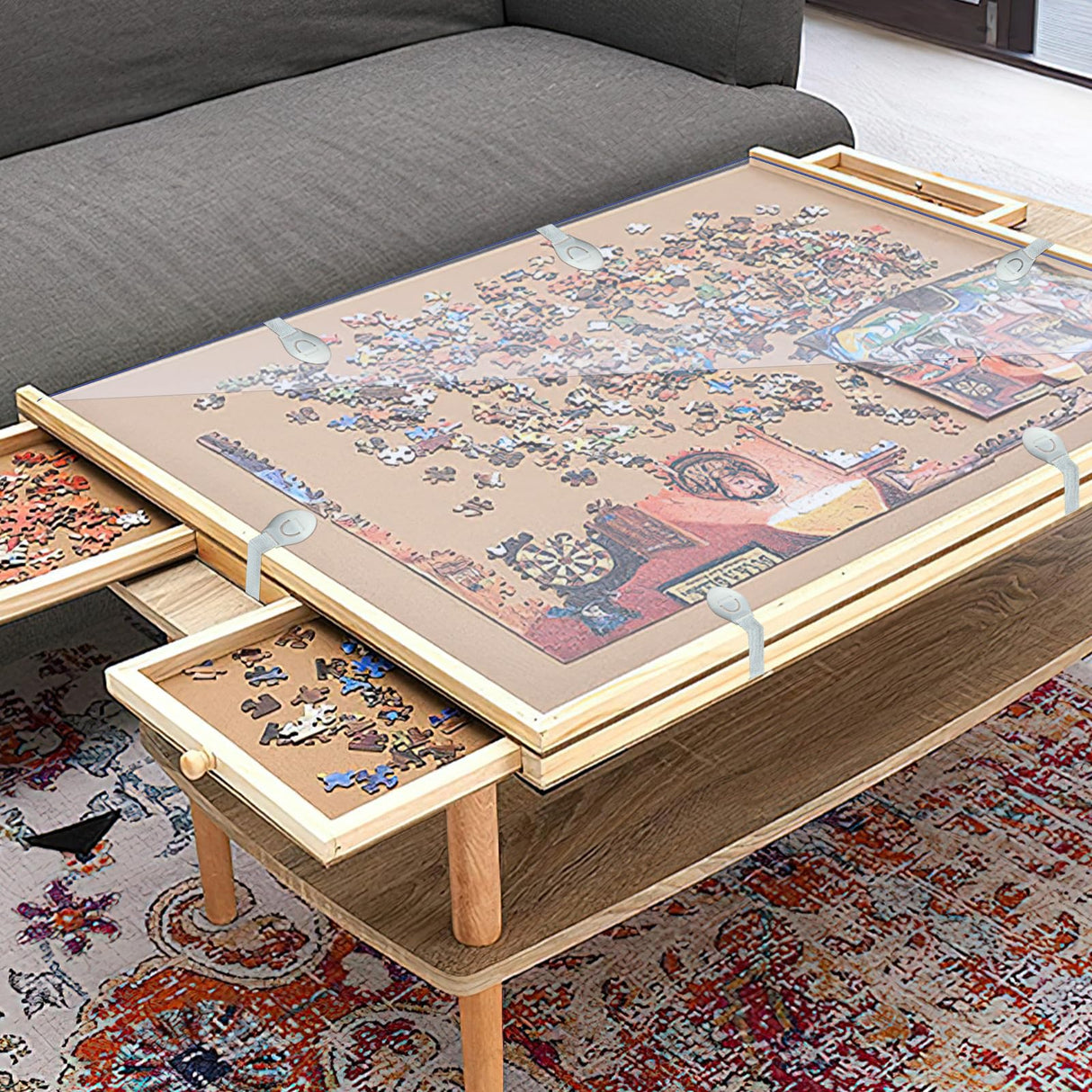 2 Roll Puzzle Board Cover Mat 34x26 Inch with 12 PCS Locking Buckles for 1500 Piece Jigsaw Puzzle Table Puzzle Table Replace Cover (Cover Mat Only) BOUTICOL