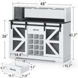 Wine Bar Cabinet with LED Strip, 48" Farmhouse Wine Cabinet with 12 Wine Racks and Power Outlet, Sliding Barn Door, Liquor Cabinet with Adjustable Shelf for Dining, Living Room wanan