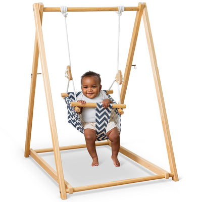 Avenlur Spruce Baby and Toddler Foldable Swing Set with Stand - Premium Montessori, Waldorf Style Self-Standing Indoor Swingset for Children 6m to 3 Yrs - Perfect for Home, Child Day Care, & Preschool