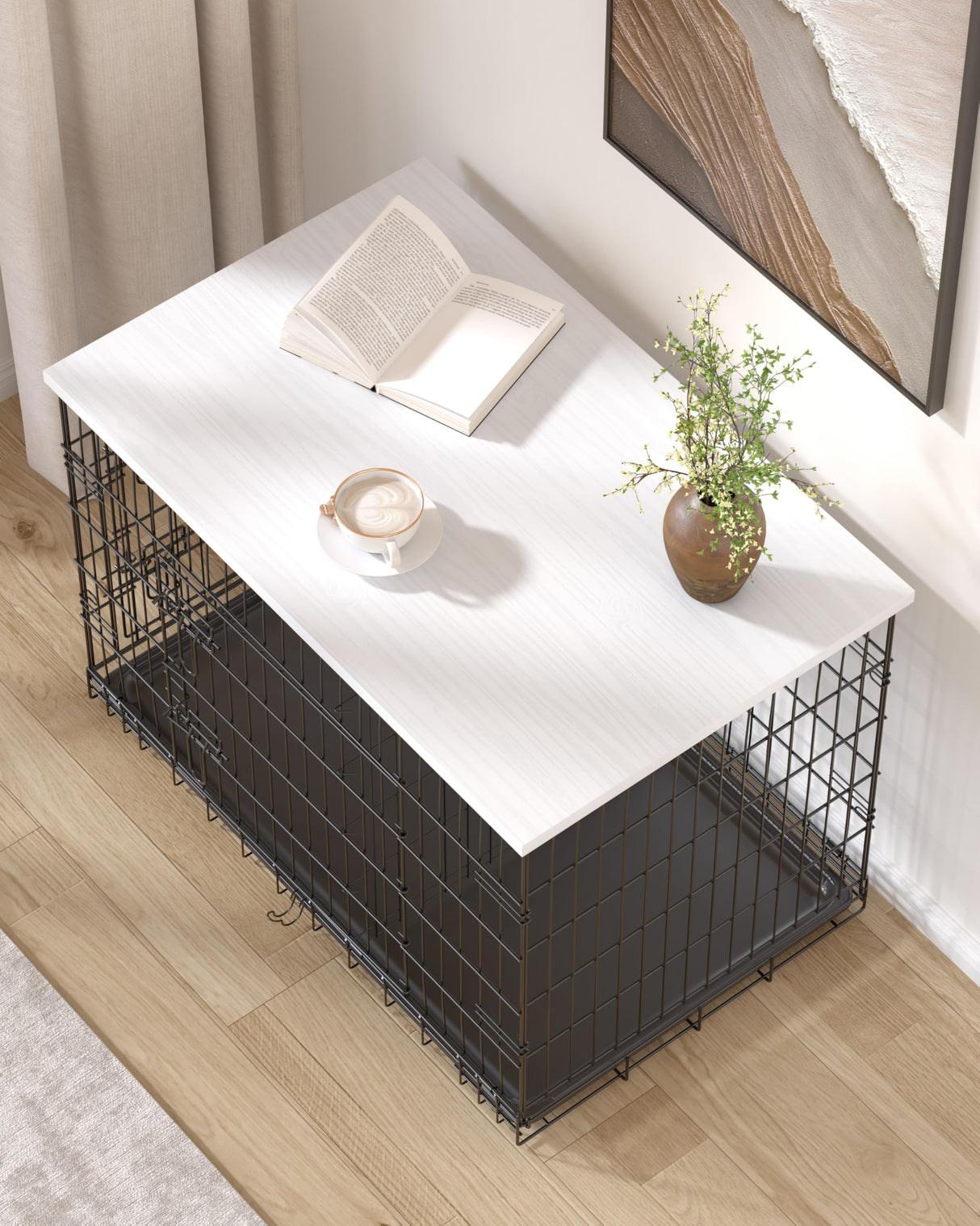 Piskyet Dog Crate Topper Wood Countertop for 48 42 36 30 24 inch Dog Cage, Dog Crate Cover,Dog Kennel Topper(Crate Not Include) (White, for 48 Inch Crate) Piskyet