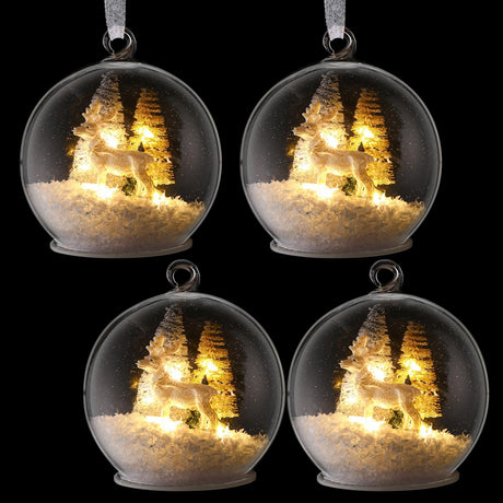 Syhood 4 Christmas Elk Crystal Ball Light up Reindeer Tree Ornaments 4 Inch LED Hanging Ball Lamp for Christmas Tree Memorial Gift LED Light Xmas Holiday Decorations Syhood