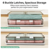 Kitstorack Clear Plastic Under Bed Storage Containers Bins with Lids and 8 Pre-installed Wheels,37.8 Qt, Rolling Foldable Flat Under Bed Organizer Boxes for Clothes Shoes Clothing Bedroom, Large Kitstorack