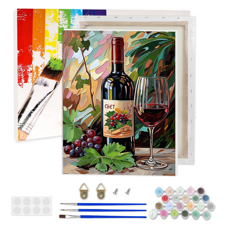 Lxmsja Red Wine Paint by Numbers Kit for Adults, Acrylic Green Leaf Paint by Numbers for Adults Beginner, DIY Craft Supplies Oil Painting Kits for Home Wall Decor 12x16 inch (Framed) Lxmsja