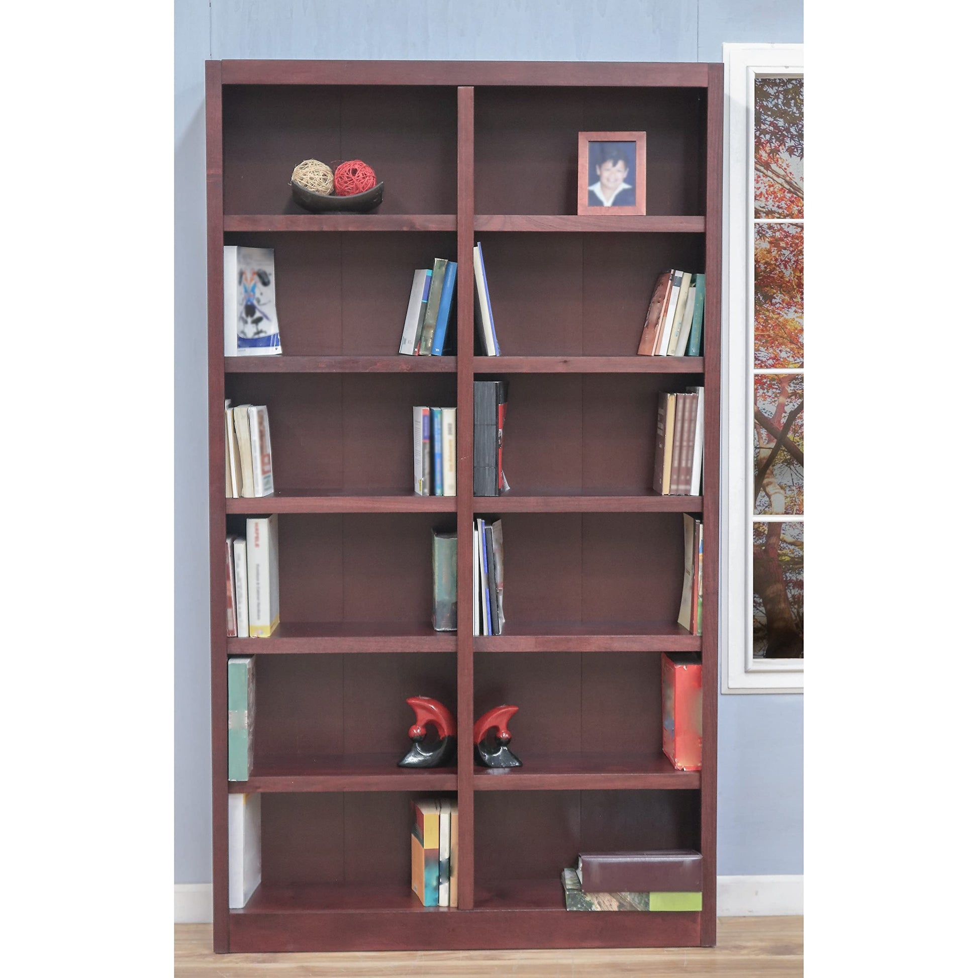 84" Cherry Finish Double Wide Bookcase with 10 Adjustable Shelves by Concepts In Wood - WoodArtSupply