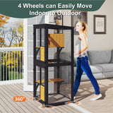 TIMHAKA Catio Outdoor Cat Enclosure, 4 Tier Indoor Catio with 4 Wheels, Platforms and Resting Box, Cat Cage with Waterproof Roof, Feral Pet Shelter with Easy Clean PVC Layer, Black TIMHAKA