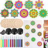 Vercraft 18 Pcs DIY Wooden Mandala Magnets Color Your Own Small Self Adhesive Magnet for DIY Craft Fridge Refrigerator Pendants(Classic Style) Vercraft
