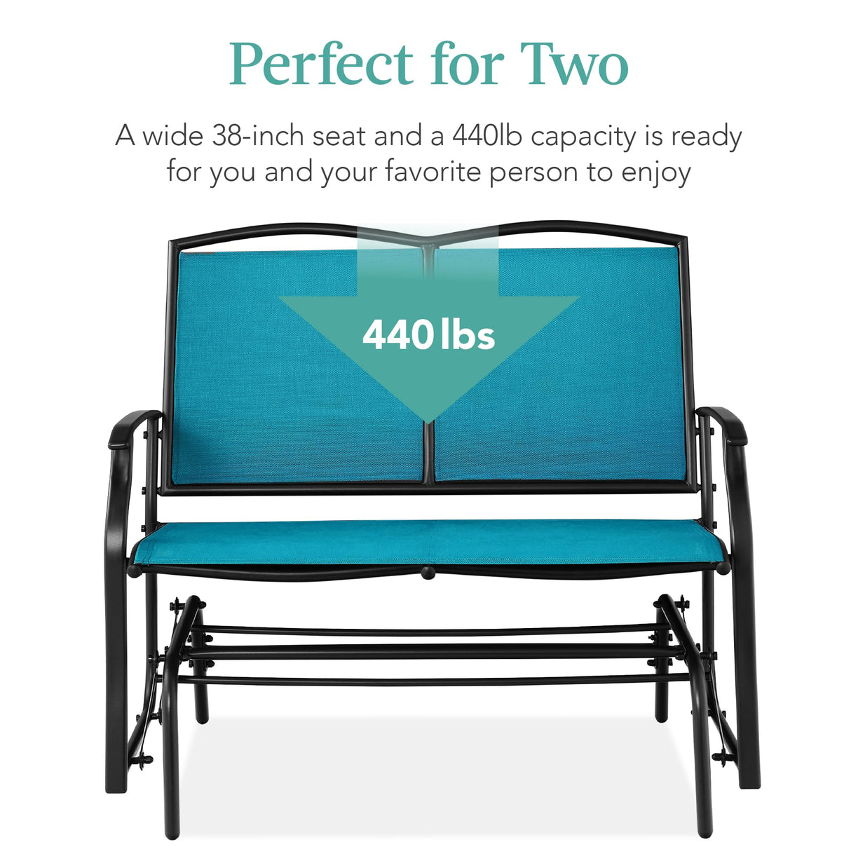 Best Choice Products 2-Person Outdoor Patio Swing Glider Steel Bench Loveseat Rocker for Deck, Porch w/Textilene Fabric, Steel Frame - Peacock Blue/Black Best Choice Products