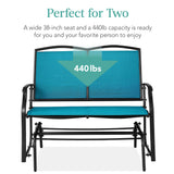 Best Choice Products 2-Person Outdoor Patio Swing Glider Steel Bench Loveseat Rocker for Deck, Porch w/Textilene Fabric, Steel Frame - Peacock Blue/Black Best Choice Products