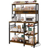 SUPERJARE Rustic Brown Bakers Rack with Power Outlet and Open Storage Space SUPERJARE