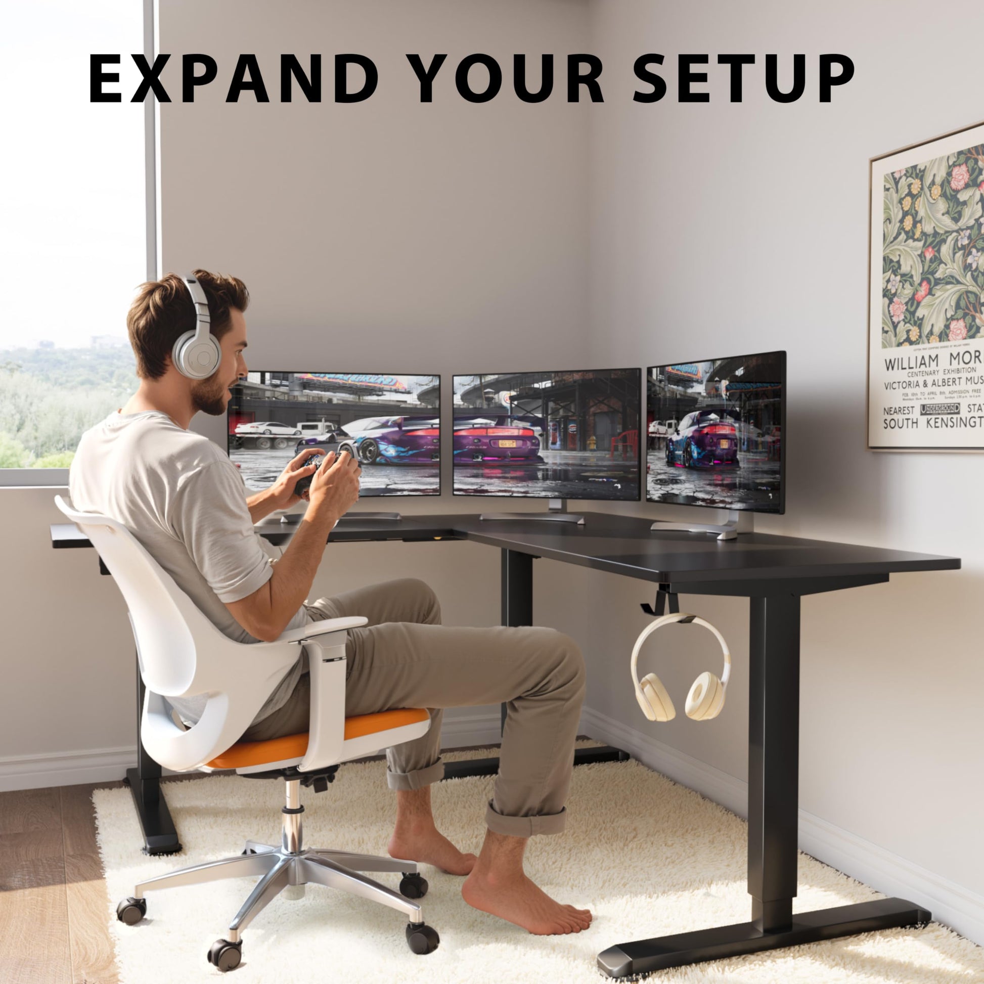 Shahoo L-Shaped Electric Standing Desk, 63 x 55 Inches Height Adjustable Coner Table, Home Office Computer Workstation, Black, 63 x 55 Inch - WoodArtSupply