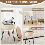 Wimarsbon Round Storage Ottoman Foot Stool Modern Faux Leather Vanity Stool with Solid Wood Frame&Metal Legs,Compact Footstool Dressing Stool Footrest for Living Room Bedroom or Entryway (White) Wimarsbon