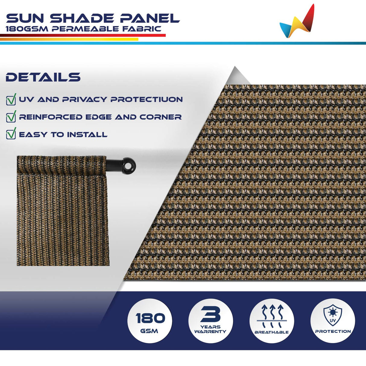 Windscreen4less 12'x18' Outdoor Pergola Replacement Shade Cover Canopy for Patio Privacy Shade Screen Panel with Grommets on 2 Sides Includes Weighted Rods Breathable UV Block Brown Windscreen4less