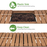 Yaheetech Potting Bench Table Outdoor Garden Horticulture Wooden Workstation Benches w/Sliding Tabletop/Removable Sink/Storage Shelf for Patio, Garden Furniture Wood Workstation,Brown Yaheetech