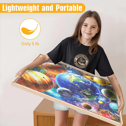 360-Degree Wheels Puzzle Board with Drawers and Cover 34'' x 26'' 1500 Piece Rotatable Puzzle Table Portable Wooden Jigsaw Puzzle Boards Lightweight Design