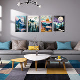 JOOZ 4 Pack Framed Paint by Numbers Kit for Adults, Mountain Sunset Paint by Number with Easel, DIY Moon Lake Adult Paint by Number Kits on Canvas, Landscape Oil Painting Kit for Home Decor 8x12 Inch JOOZ