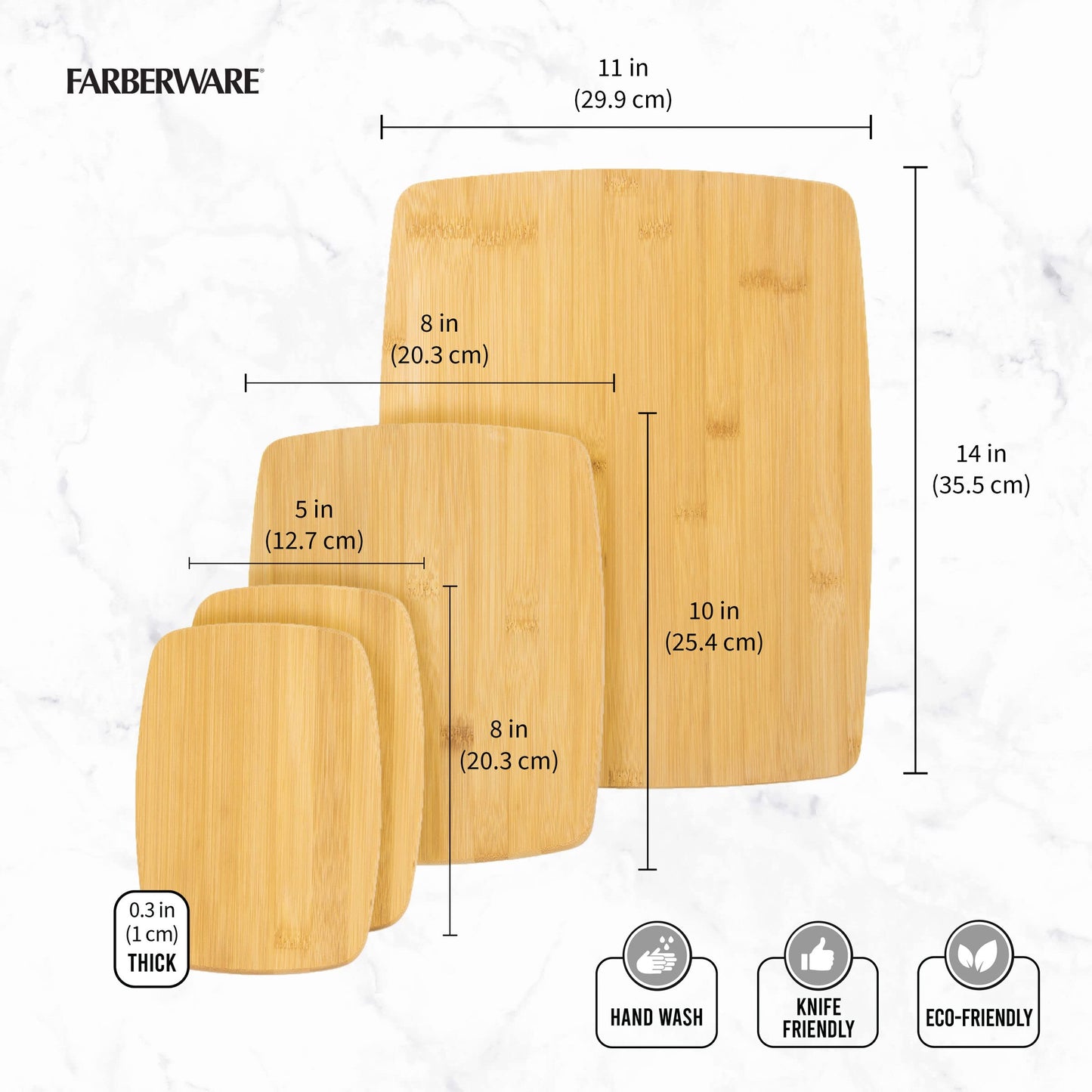 Farberware 4-Piece Reversible Bamboo Cutting And Charcuterie Board Set, Assorted Size