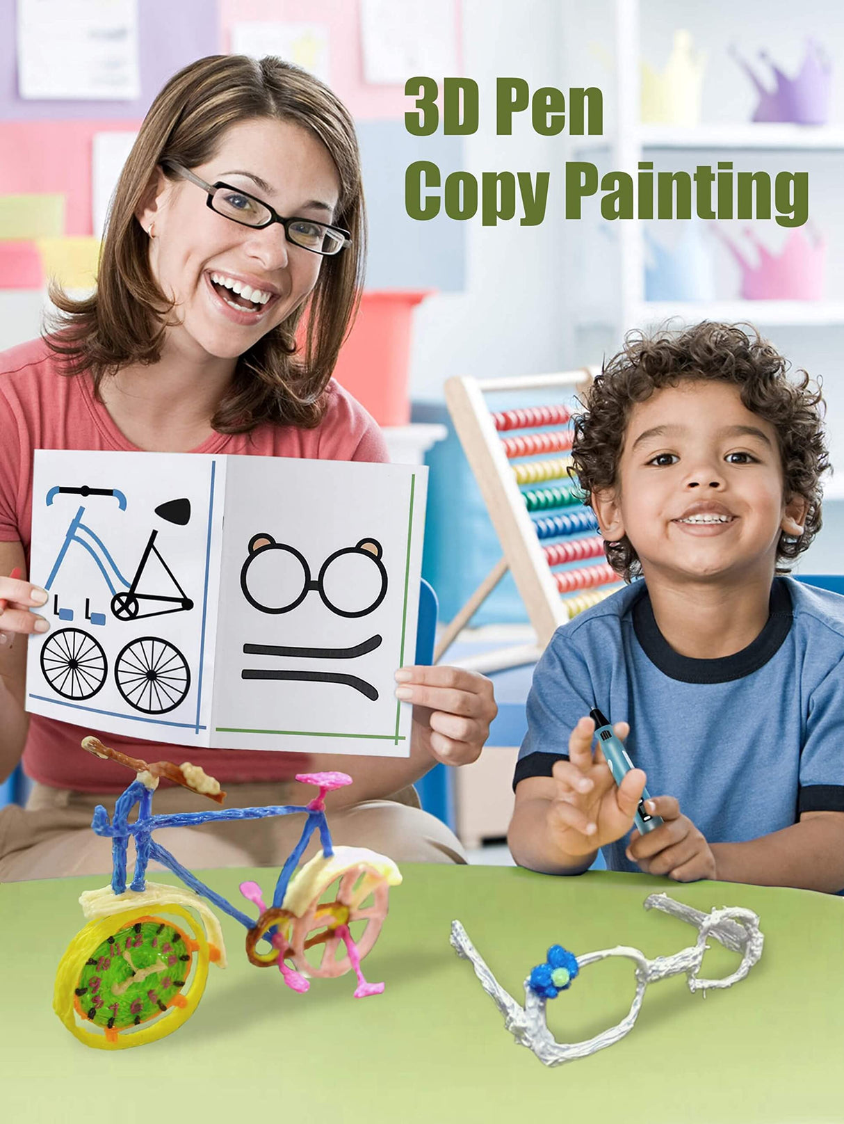 SONGTIY 3D Printing Drawing Book, Reusable Colorful 40 Patterns Thick Paper Template with a Clear Plate, Painting Graffiti Template for 3D Pen Kids DIY Gift SONGTIY