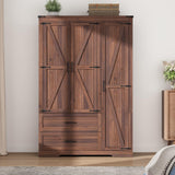 Hlivelood 3 Doors Wardrobe Armoire Closet with Doors and Drawers, Farmhouse Wooden Armoire Storage Cabinet with Shelves & Hanging Rod for Bedroom, Brown Hlivelood
