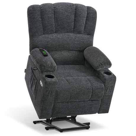 MCombo Power Lift Recliner Chair for Elderly, Lift Chair with Heat and Massage, USB &Type C Ports, Cup Holders, Fabric 7095 (Medium, Dark Grey) MCombo