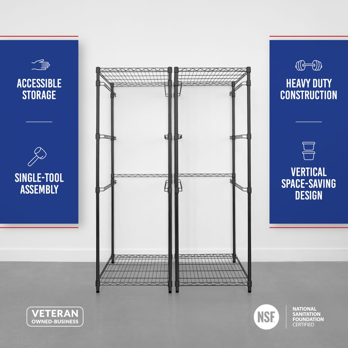 SafeRacks 2 Pack 5-Tier Steel Tote Rack - Maximize Space, Declutter, Organization, NSF Certified, Bin Storage for Garage, Pantry, Kitchen, Workspace, 5 Shelves, 31″ x 23″ x 68″, Black SafeRacks