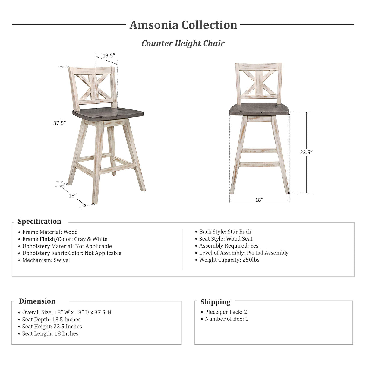 Homelegance Amsonia Counter Height Swivel Barstool (Set of 2), White Homelegance