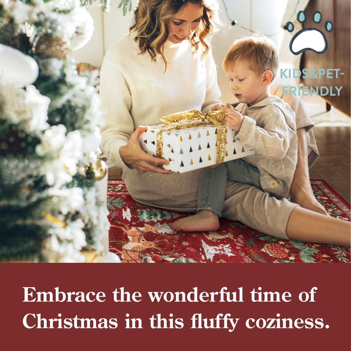 Lahome Christmas Runner Rug 2x6 Red Runners for Hallways,Kitchen Rugs Non Slip Washable Entryway Carpet Runner,Soft Christmas Tree Santa Claus Runners for Bathroom Bedside Holiday Decor(2'x6',Red) Lahome