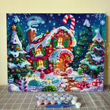 Christmas Candy House DIY Paint by Numbers for Adults Winter Snow Xmas Landscape DIY Oil Painting Acrylic Paint Art Painting Kits Canvas with Acrylic Paints Cute Holiday Art 16x20 Inch（without Frame） Tucocoo