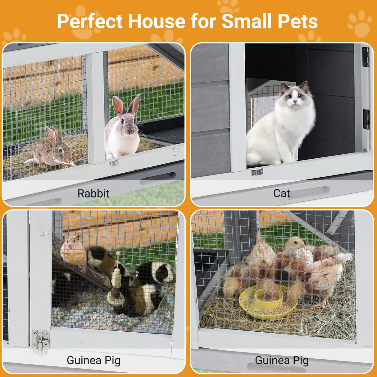 63'' Bunny Hutch Indoor with 3 Leak-Proof Trays, Wooden Waterproof Roof Rabbit Hutch Indoor/Outdoor, 2-Tier Bunny House/Chicken Coop, Gray and Black Garvee