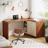 Tribesigns L Shaped Computer Desk with Drawers, Modern Corner Home Office Desk with Reversible Storage Cabinet, Long Study Writing Desk Workstation for Home Office, Rustic Brown Tribesigns