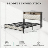 YITAHOME Queen Size Bed Frame, Platform Bed Frame with Charging Station, Upholstered Storage Headboard & Footboard Metal Slats Supports Mattress Foundation, No Box Spring Needed, Beige(No Drawers) YITAHOME