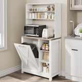 DWVO Bakers Rack Microwave Stand Cabinet with Trash Can Bin Cabinet and Power Outlet 6-Tiers Farmhouse Kitchen Tall Thickened Coffee Bar Table Station with Storage Shelf, White DWVO