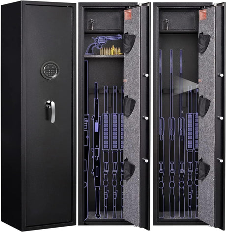 MARCREE Digital Password Long Gun Safes,Rifle Gun Safe Quick Access 5 Gun Storage Cabinet for Home Rifles Shotguns, Adjustable Support Frame, Removable Shelf, for Rifles Shotguns Pistols Marcree