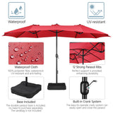 Yaheetech 15 ft Triple-size Patio Umbrella w/Base Included - Market Extra-Large Double Sided Umbrella - Twin-size Patio Parasol w/Easy Crank & 12 Strong Ribs & Ventilation Openings, Red Yaheetech
