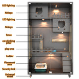 Wooden Cat House Large Space Cat Cage with Scratching Post, Wooden Indoor/Outdoor Cat Enclosure with Wheels, Multi-Feature Enclosed Cat Houses for Indoor Cats Ventilation Glass Doors,50" X 24" X 24" HUATOL