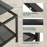 SAYGOER Modern Coffee Table Small Glass Coffee Table with Storage 2-Tier Simple Square Center Table for Living Room Home Office Sofa Table with Metal Frame 26.7 x 26.7 x 17.7 Inches, Gray Black SAYGOER