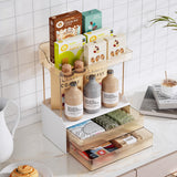 Delamu Bathroom Organizers and Storage, 2-Tier 2-Drawer Makeup Organizer Countertop, Easy to Install, Ideal for Bathroom Storage, Vanity, Large Skincare, Perfume, Present, and More, Amber Delamu