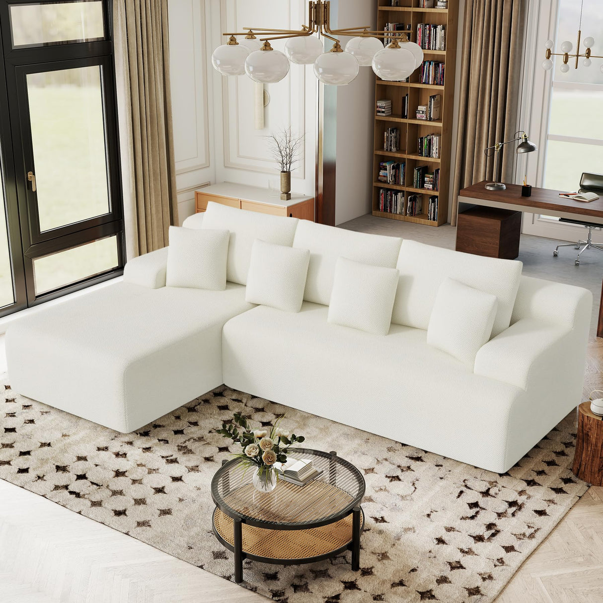 Daluvenix 107" Modern Boneless Couch with L - Shaped Chaise, Comfy Chenille Modular Sectional Sofa Daluvenix