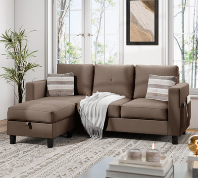JAMFLY Sectional Sofas Couches for Living Room, L Shaped Couch with Storage Sofa Set, Small Couches for Small Spaces with Movable Ottoman, Brown